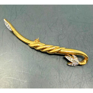 Panetta Signed Gold Tone Leaf Rhinestone Modernist Brooch 2.5” Vintage